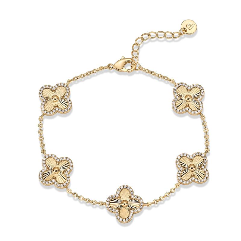 ✨14K Gold Plated Clover Bracelet – Lucky Four-Leaf Charm Station Jewelry