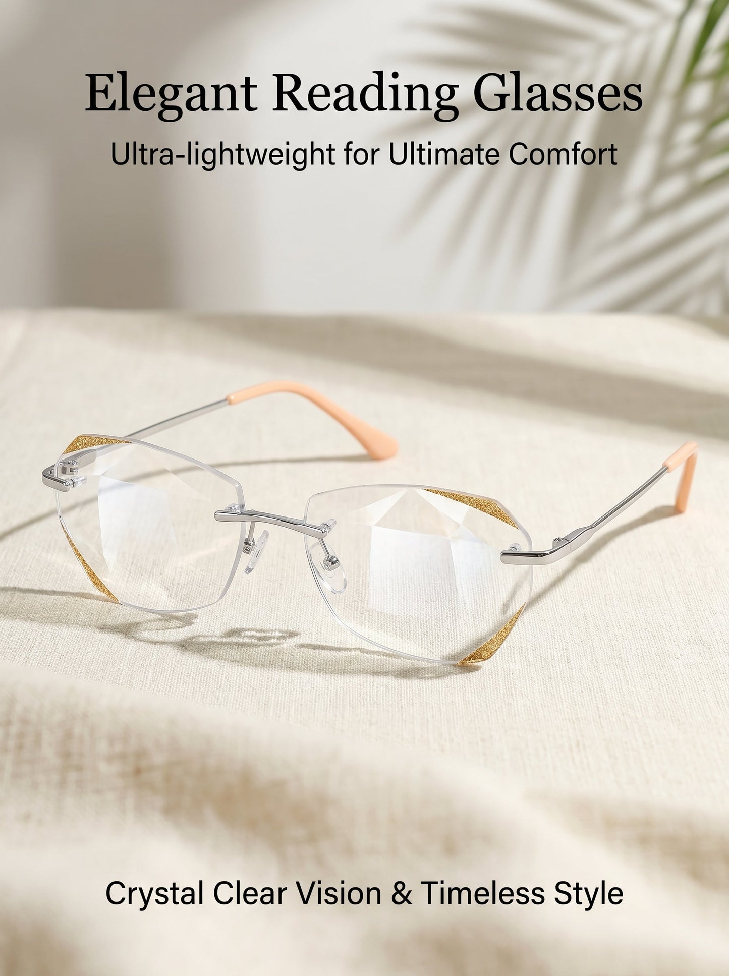 Lowest price of 2026 🔥 High-end titanium alloy frameless reading glasses with beveled edges 👍 Blocks blue light, radiation, and ultraviolet rays, relieving eye fatigue 👓️