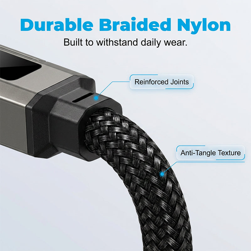 🔌 4-in-1 Charging Cable with Digital Display & Keychain – Fast-Charging, Kink-Resistant & Compact
